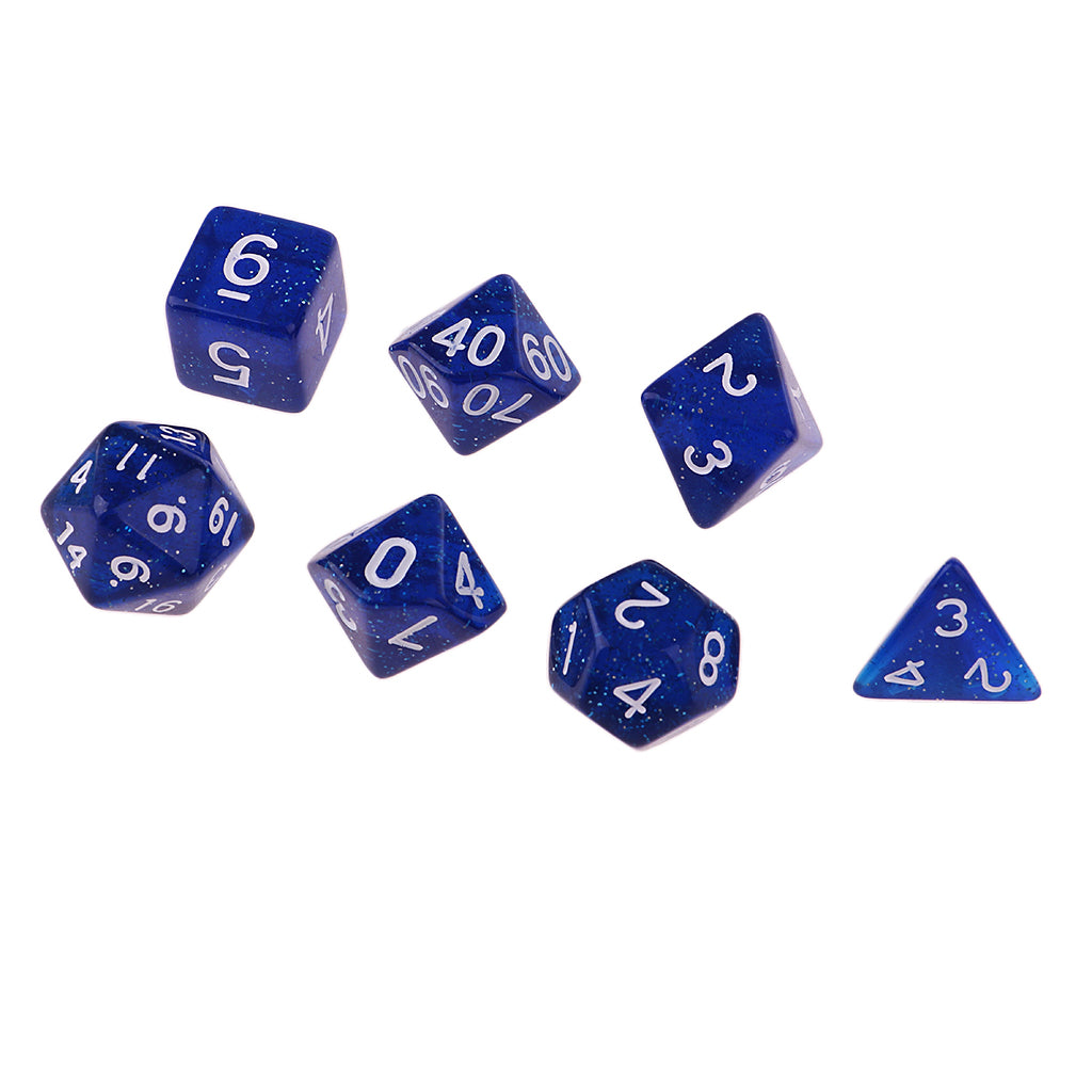 7Pieces D4 D6 D8 D10 D12 D20 Acrylic Dices for D&D RPG Games Navy Blue