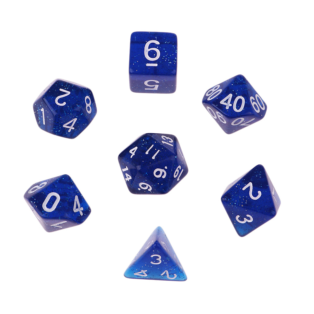 7Pieces D4 D6 D8 D10 D12 D20 Acrylic Dices for D&D RPG Games Navy Blue