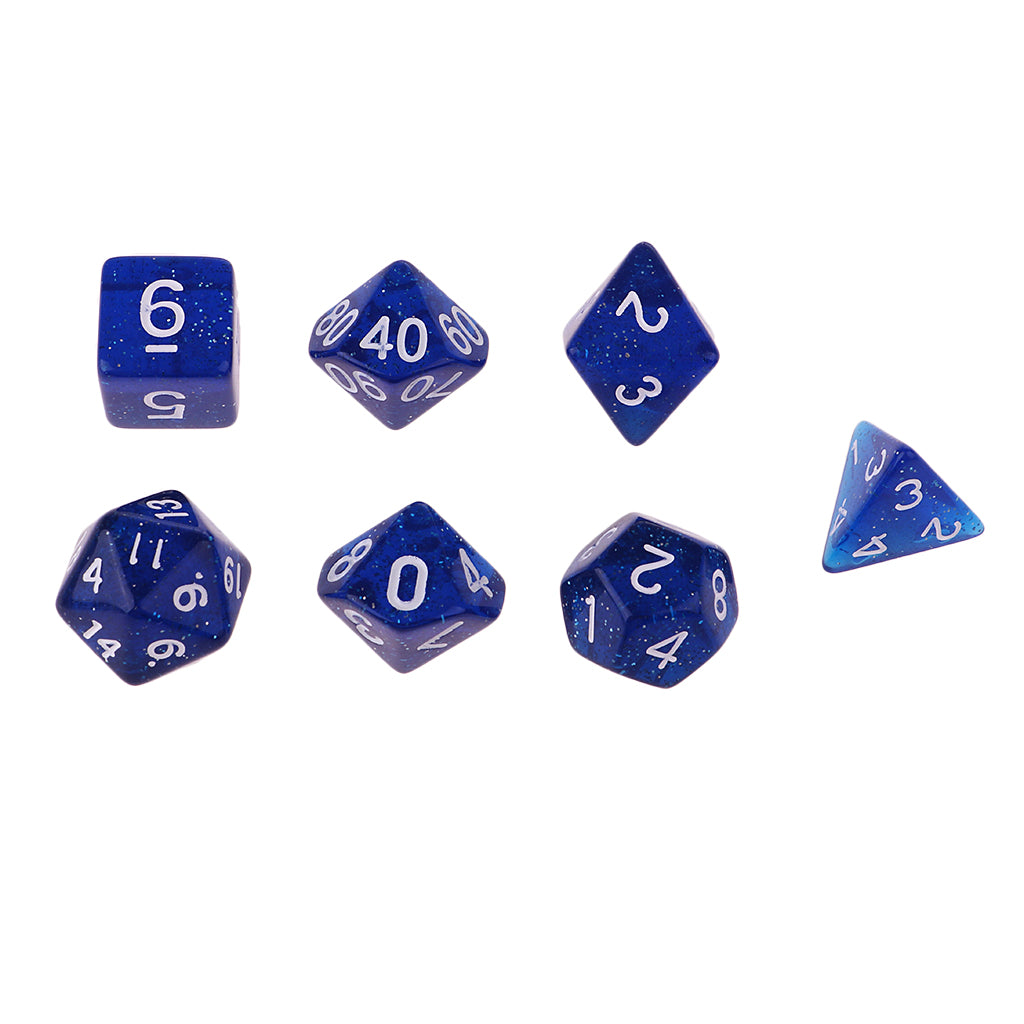 7Pieces D4 D6 D8 D10 D12 D20 Acrylic Dices for D&D RPG Games Navy Blue