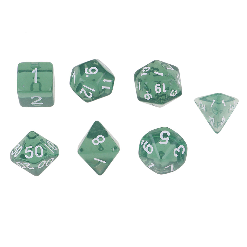 7Pieces D4 D6 D8 D10 D12 D20 Acrylic Dices for D&D RPG Games Light Green