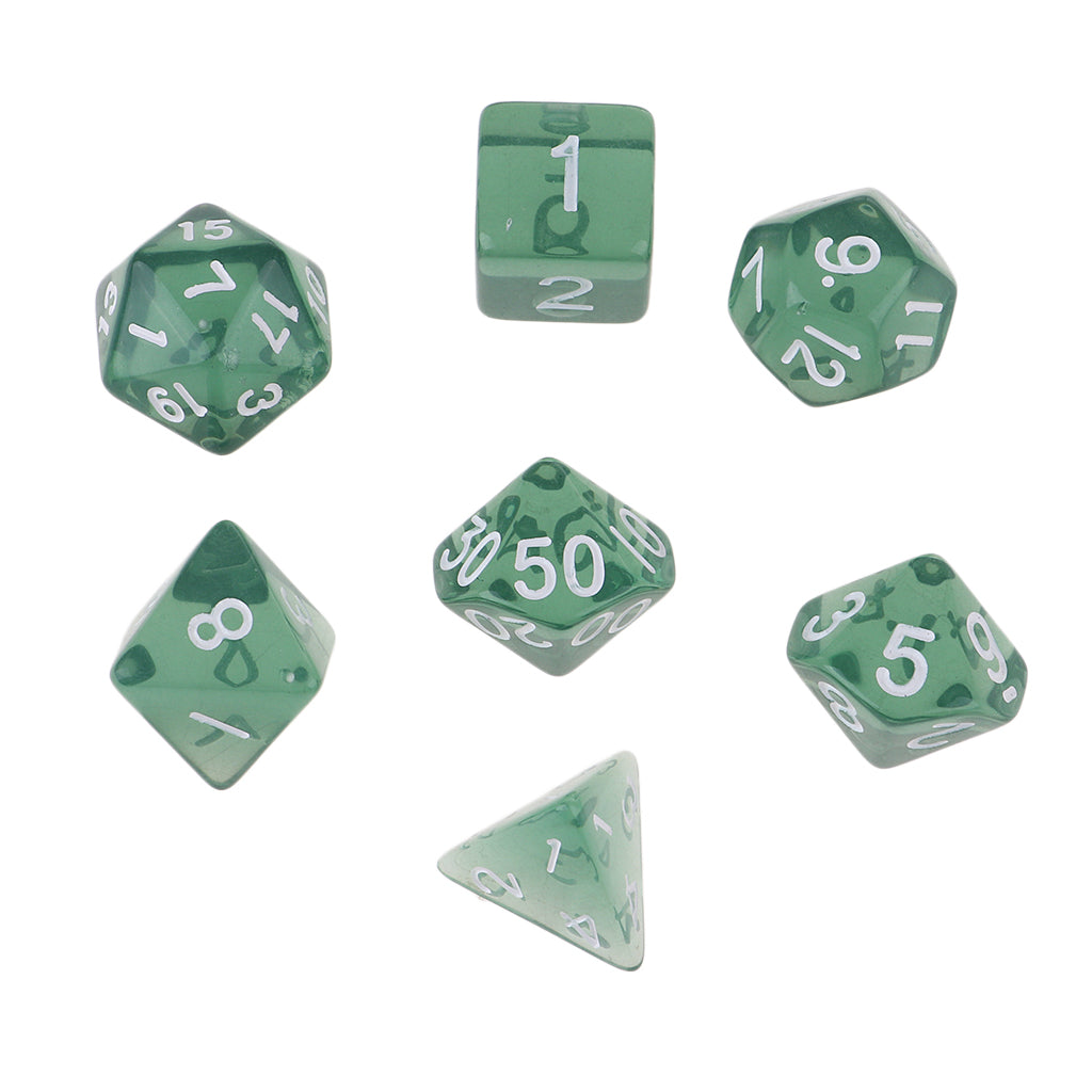 7Pieces D4 D6 D8 D10 D12 D20 Acrylic Dices for D&D RPG Games Light Green