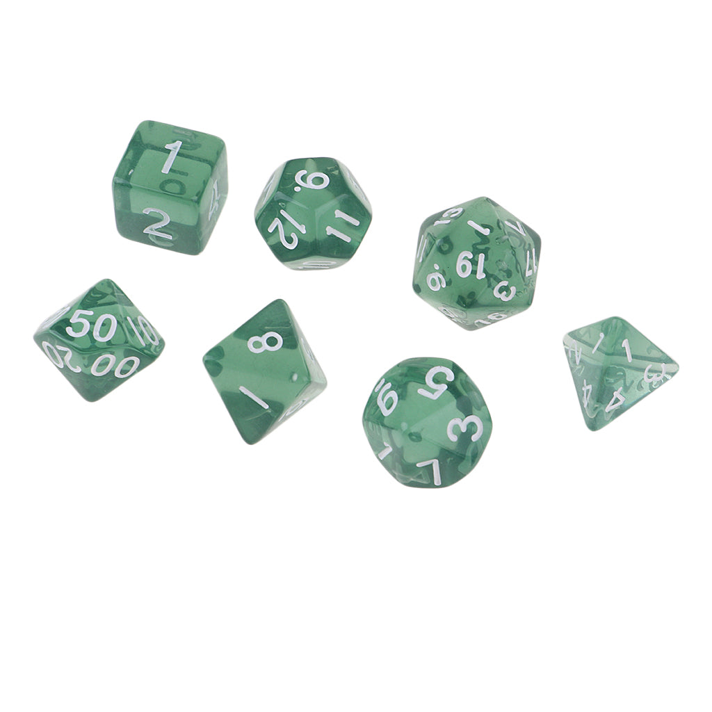 7Pieces D4 D6 D8 D10 D12 D20 Acrylic Dices for D&D RPG Games Light Green