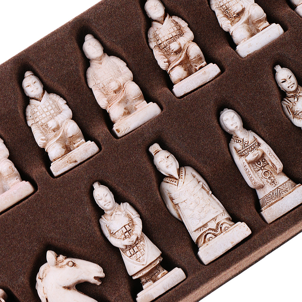 Vintage Chess Folding Chess Board Chinese Terracotta Army Chess Pieces S