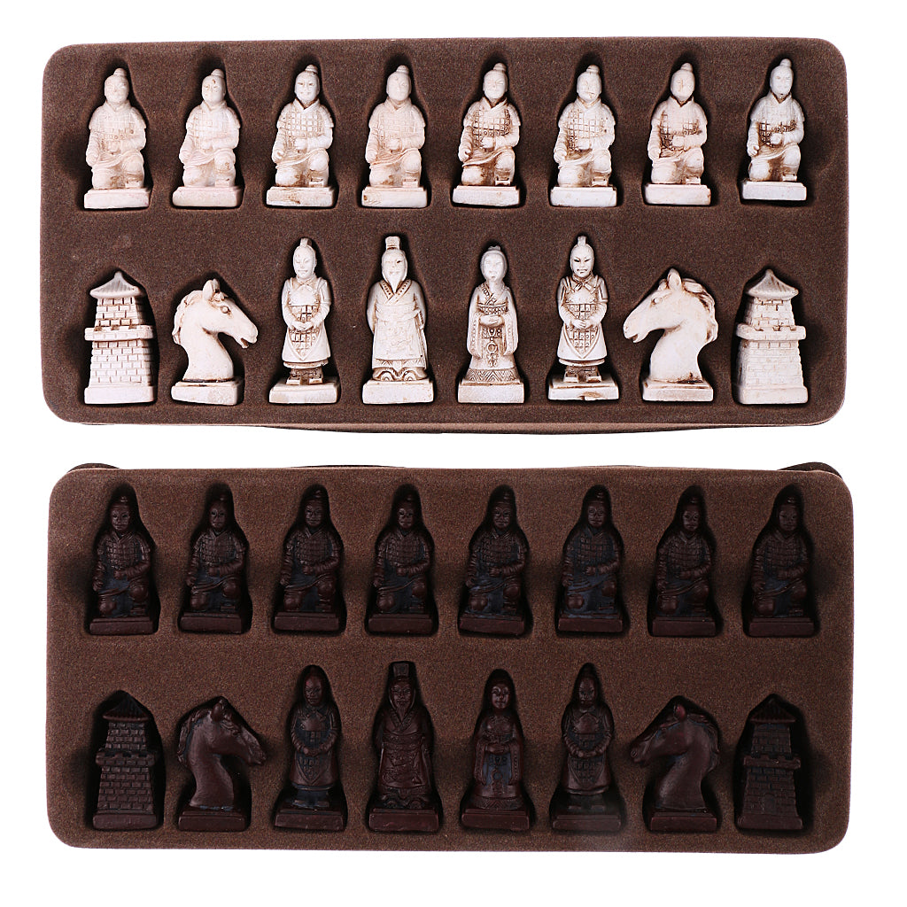 Vintage Chess Folding Chess Board Chinese Terracotta Army Chess Pieces S