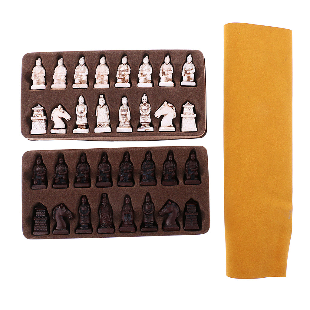 Vintage Chess Folding Chess Board Chinese Terracotta Army Chess Pieces S