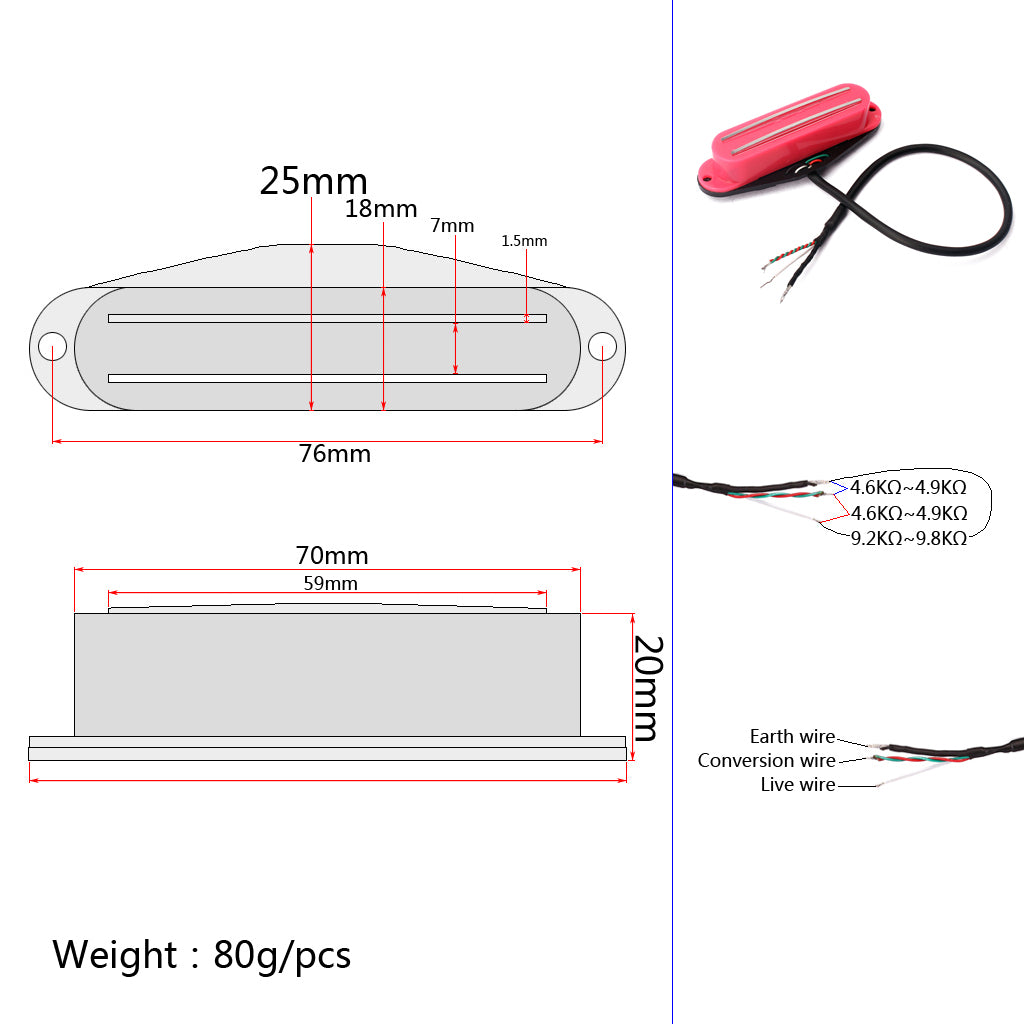 Dual Rails Single Coil Pickup for ST SG LP Electric Guitars Red