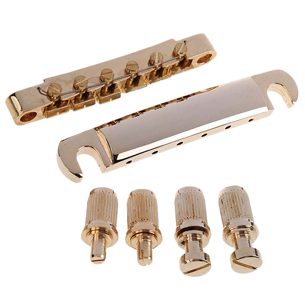 Electric Guitar Saddle Bridge Set Studs For 6-String LP Golden