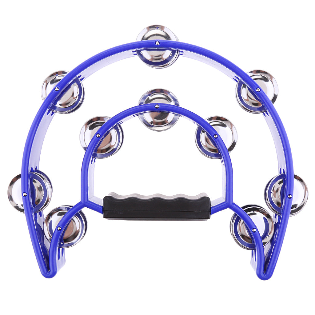 Hand Held Tambourine Double Row Metal Jingles Musical Percussion Gift - Blue