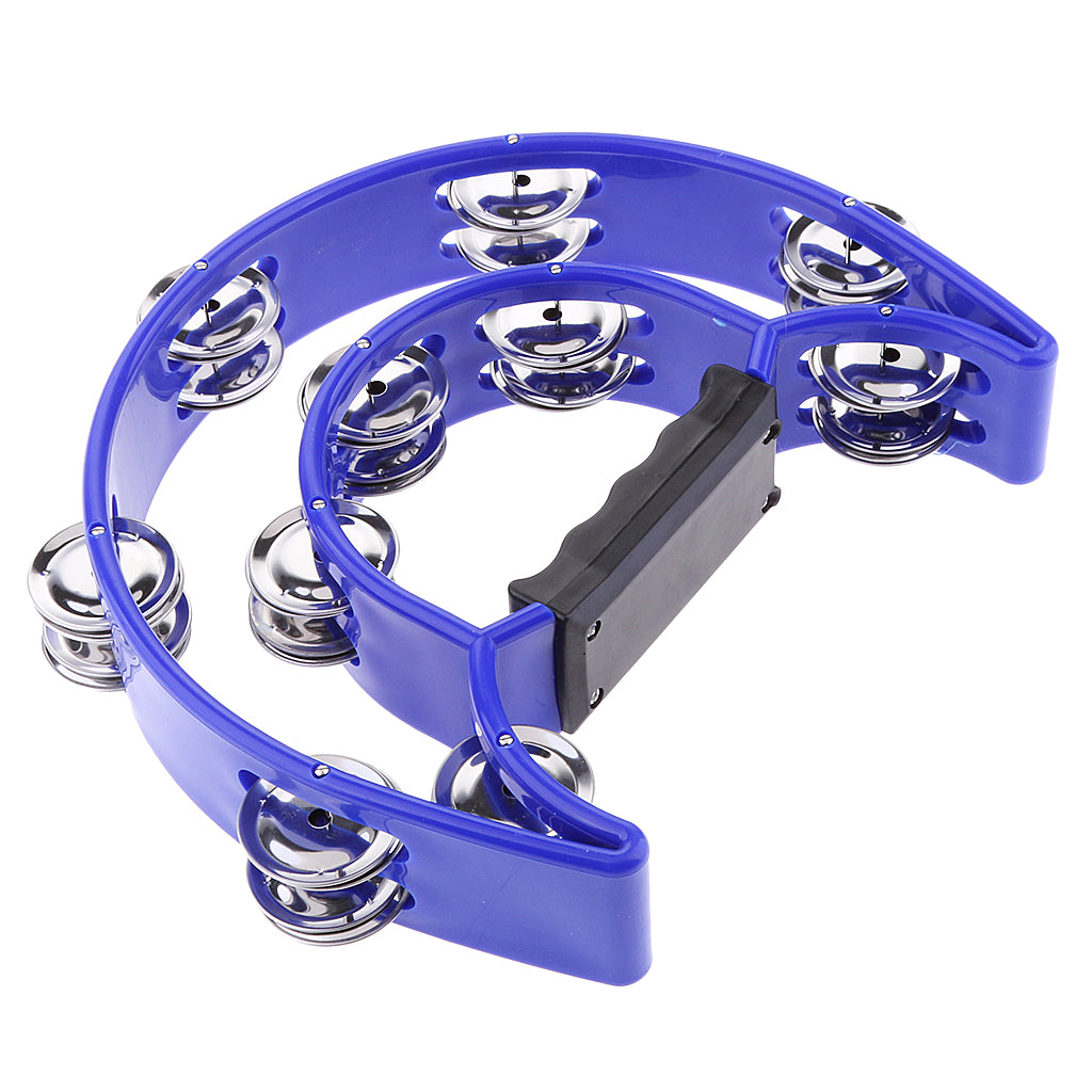 Hand Held Tambourine Double Row Metal Jingles Musical Percussion Gift - Blue