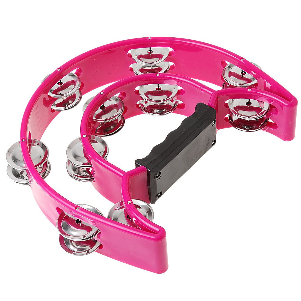 Hand Held Tambourine Double Row Metal Jingles Musical Percussion Toy Fushcia