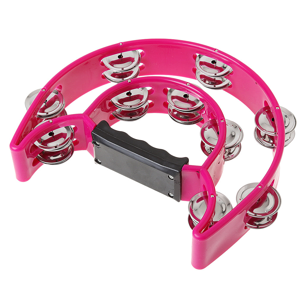 Hand Held Tambourine Double Row Metal Jingles Musical Percussion Toy Fushcia