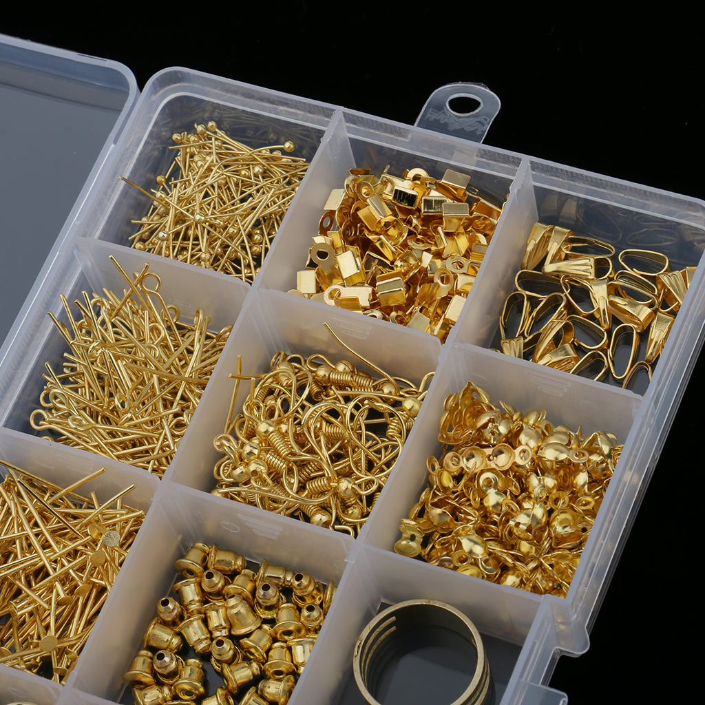 Jewelry Making Starter Kit Tool Findings Components Storage Box Gold