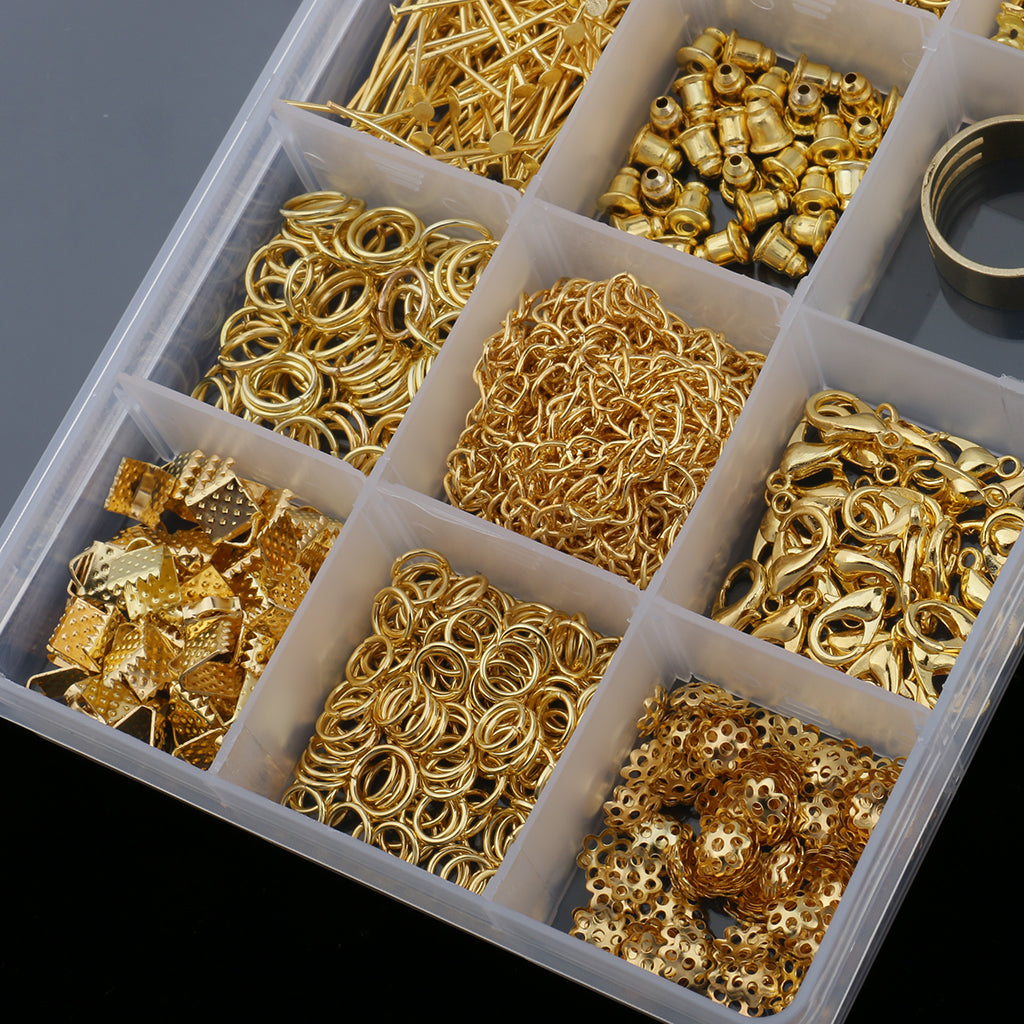 Jewelry Making Starter Kit Tool Findings Components Storage Box Gold