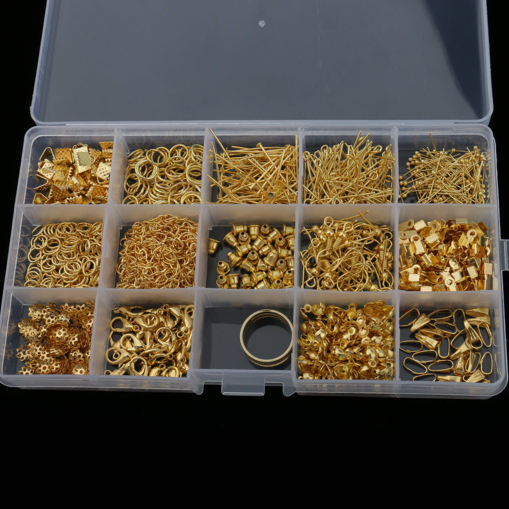 Jewelry Making Starter Kit Tool Findings Components Storage Box Gold