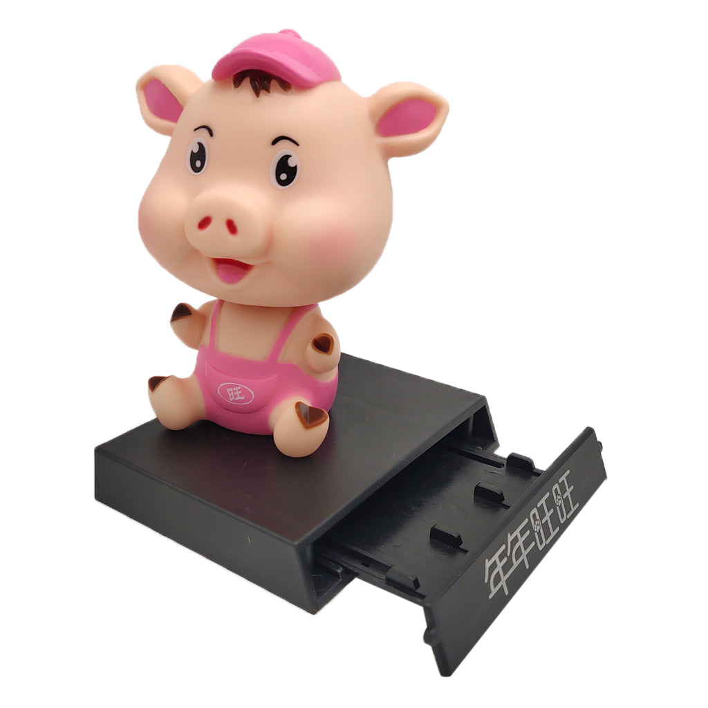 Nodding Lucky Pig Figure Doll with Phone Holder Car Auto Interior Decor Pink