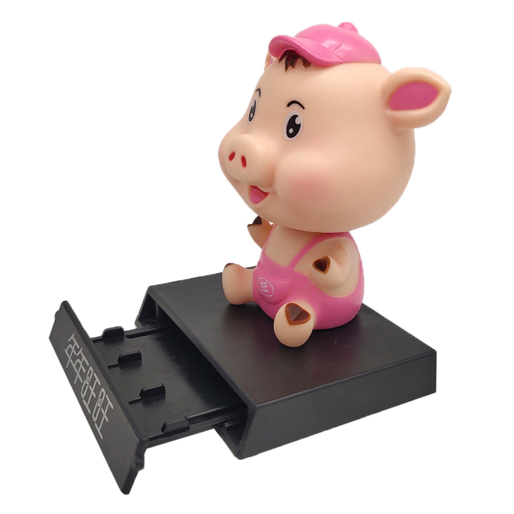 Nodding Lucky Pig Figure Doll with Phone Holder Car Auto Interior Decor Pink