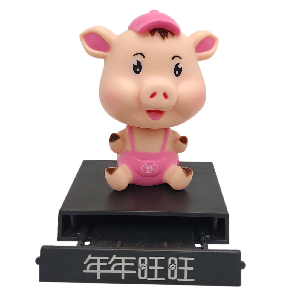Nodding Lucky Pig Figure Doll with Phone Holder Car Auto Interior Decor Pink