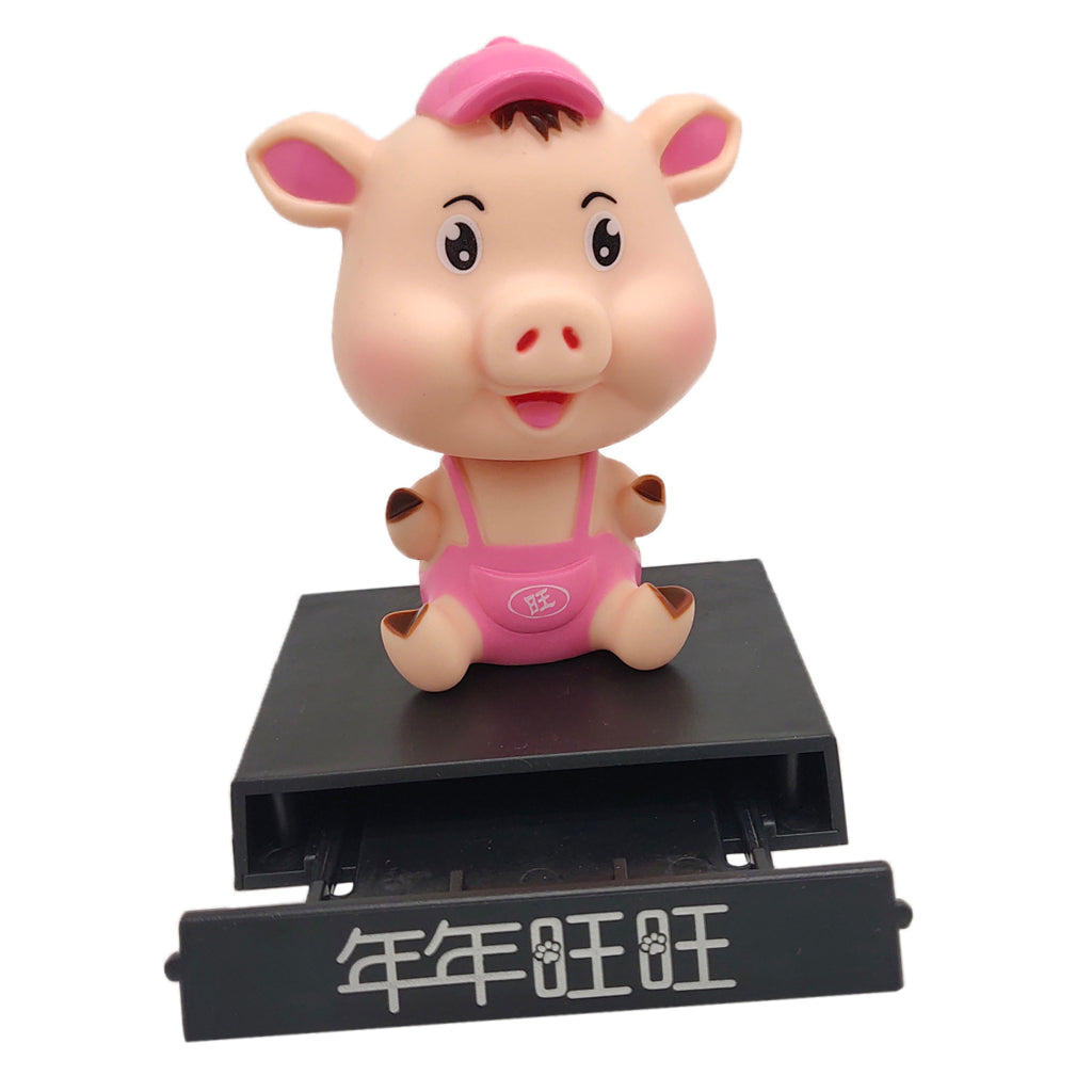 Nodding Lucky Pig Figure Doll with Phone Holder Car Auto Interior Decor Pink