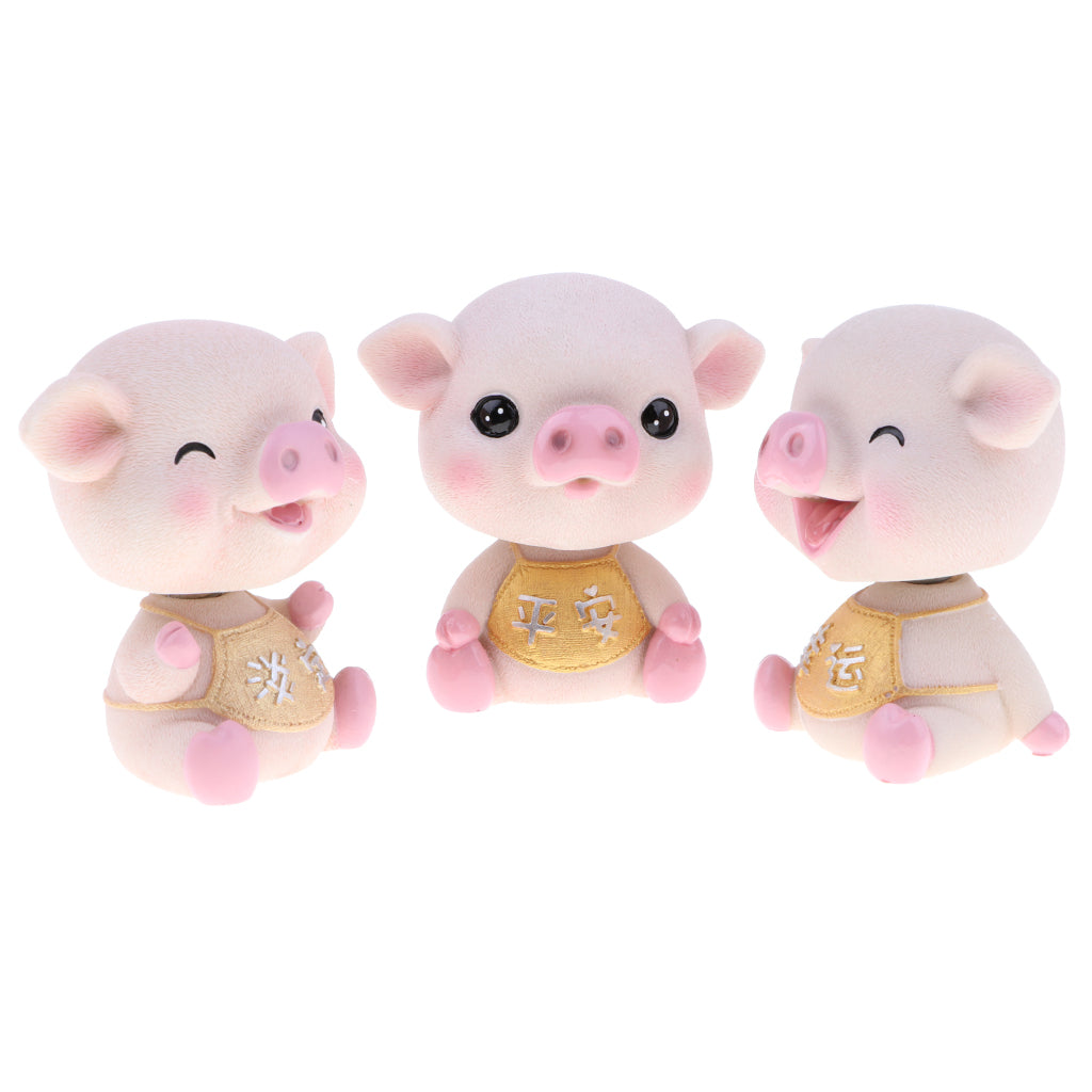 Cute Resin Shaking Head Pig Doll Home Table Decoration Auto Car Ornament C