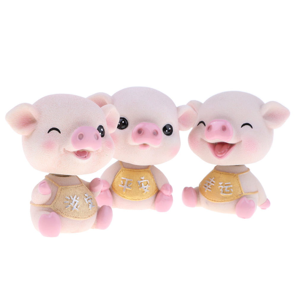 Cute Resin Shaking Head Pig Doll Home Table Decoration Auto Car Ornament C