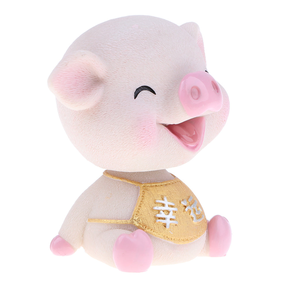 Cute Resin Shaking Head Pig Doll Home Table Decoration Auto Car Ornament C