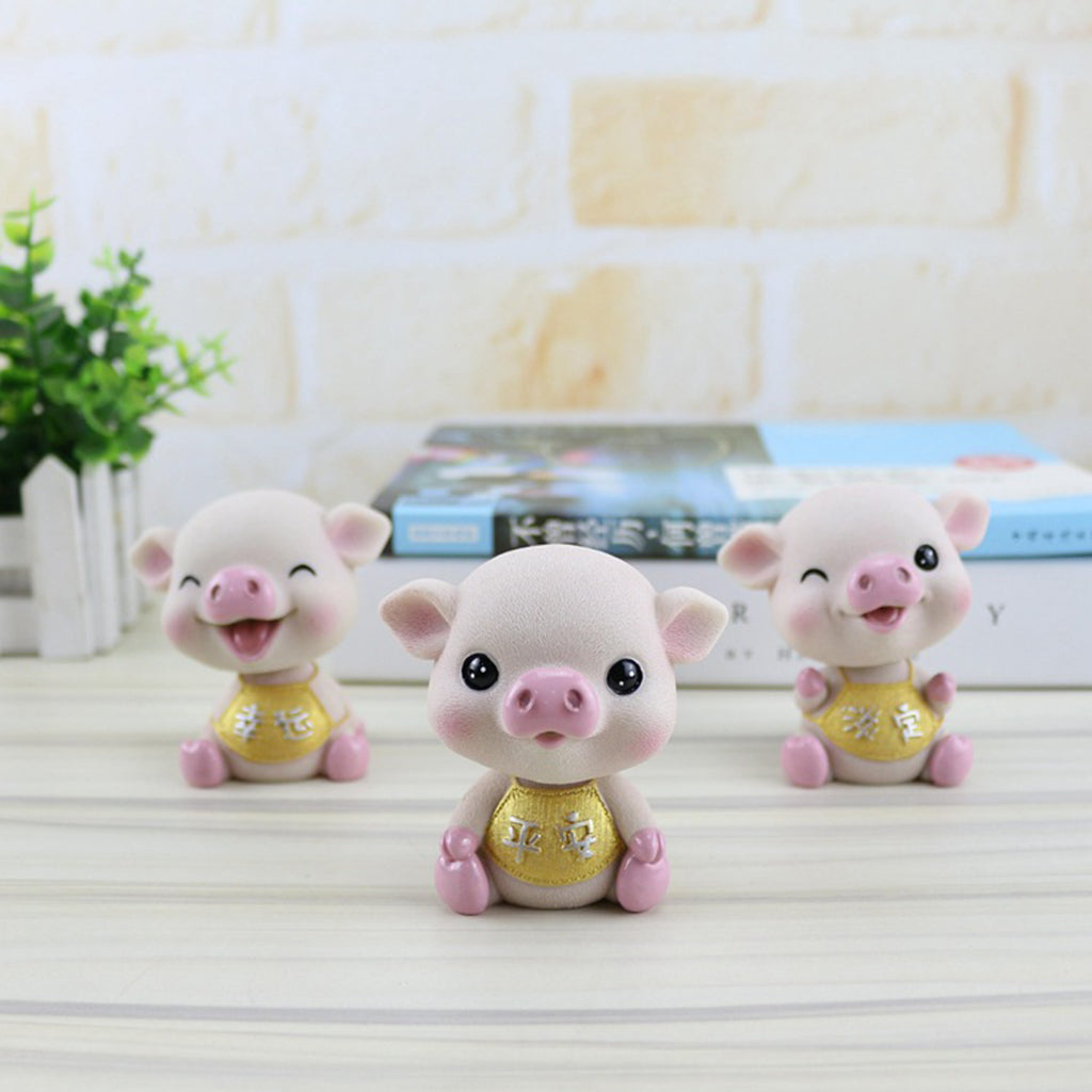 Cute Resin Shaking Head Pig Doll Home Table Decoration Auto Car Ornament C