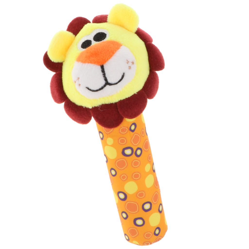 Cute Stuffed Animal Baby Soft Plush Hand Rattle Squeaker Stick Toy Lion