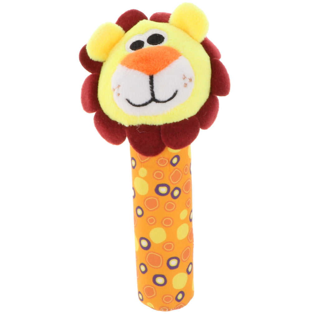 Cute Stuffed Animal Baby Soft Plush Hand Rattle Squeaker Stick Toy Lion