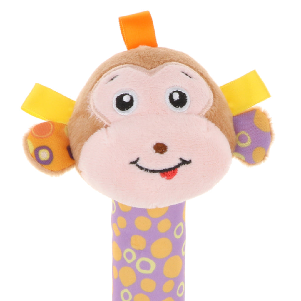 Cute Stuffed Animal Baby Soft Plush Hand Rattle Squeaker Stick Toy Monkey