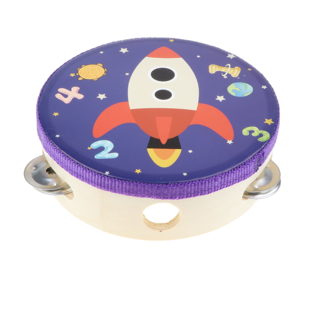 Cartoon Hand Held Tambourine Kids Musical Educational Toy Rocket