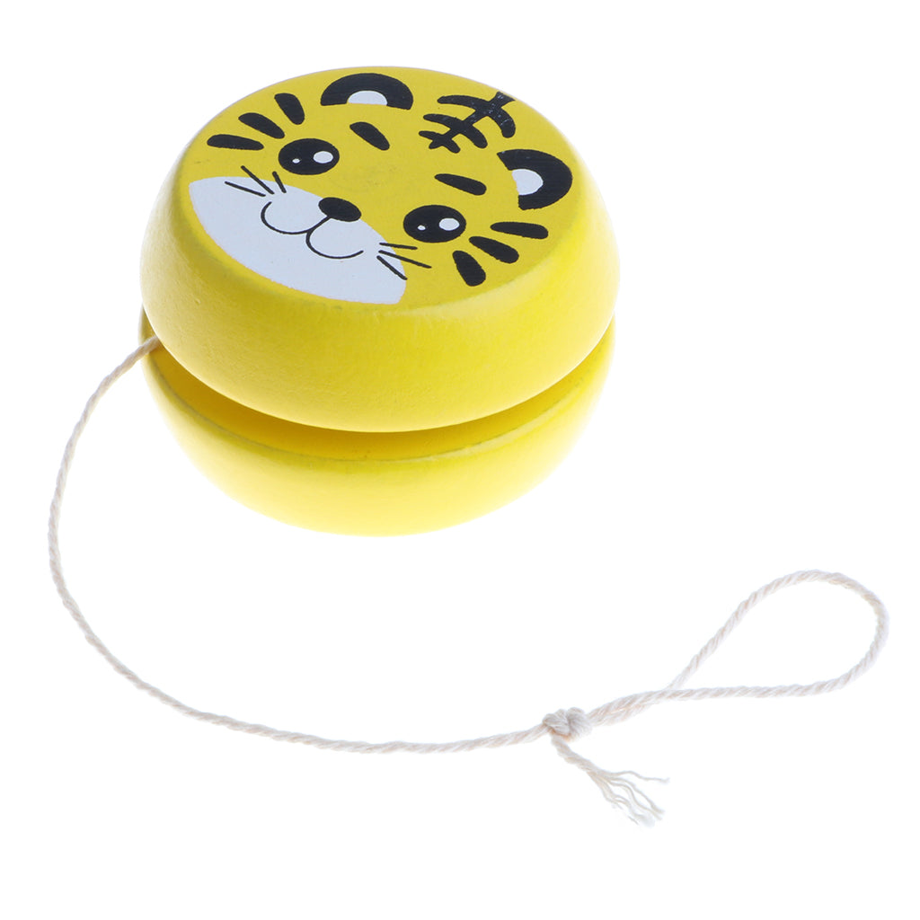 Wooden Cartoon Classic Yoyo Ball Bearing String Spin Toy Kids Gift Tiger