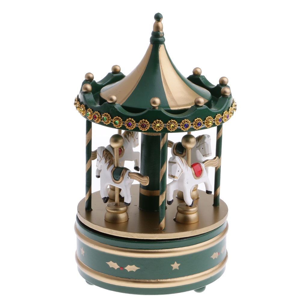 Classic Carousel Horse Music Box Toy Wind Up Christmas Decor Xmas Gift Green