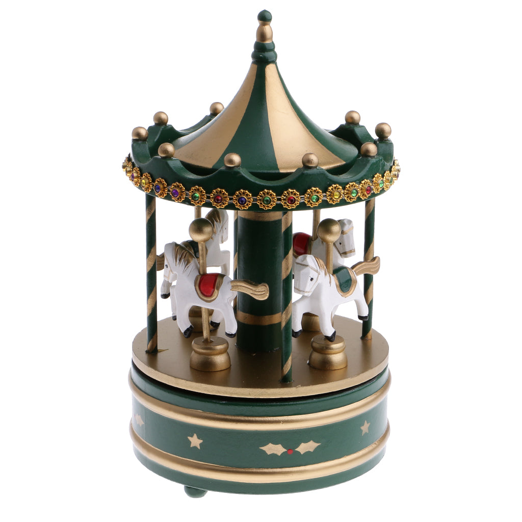 Classic Carousel Horse Music Box Toy Wind Up Christmas Decor Xmas Gift Green