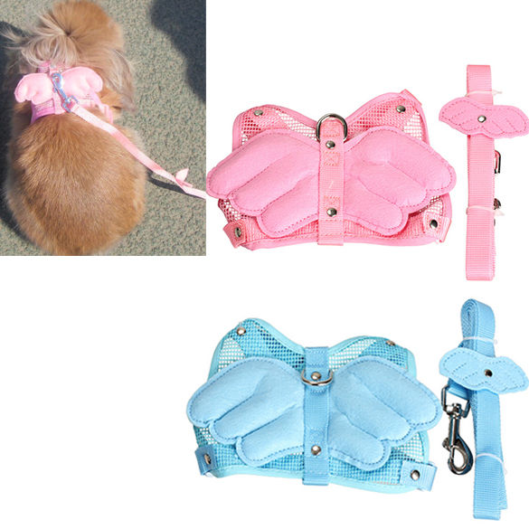 Adjustable Angle Wing Shape Nylon Harness Pet Leash Lead Strap Pink - L