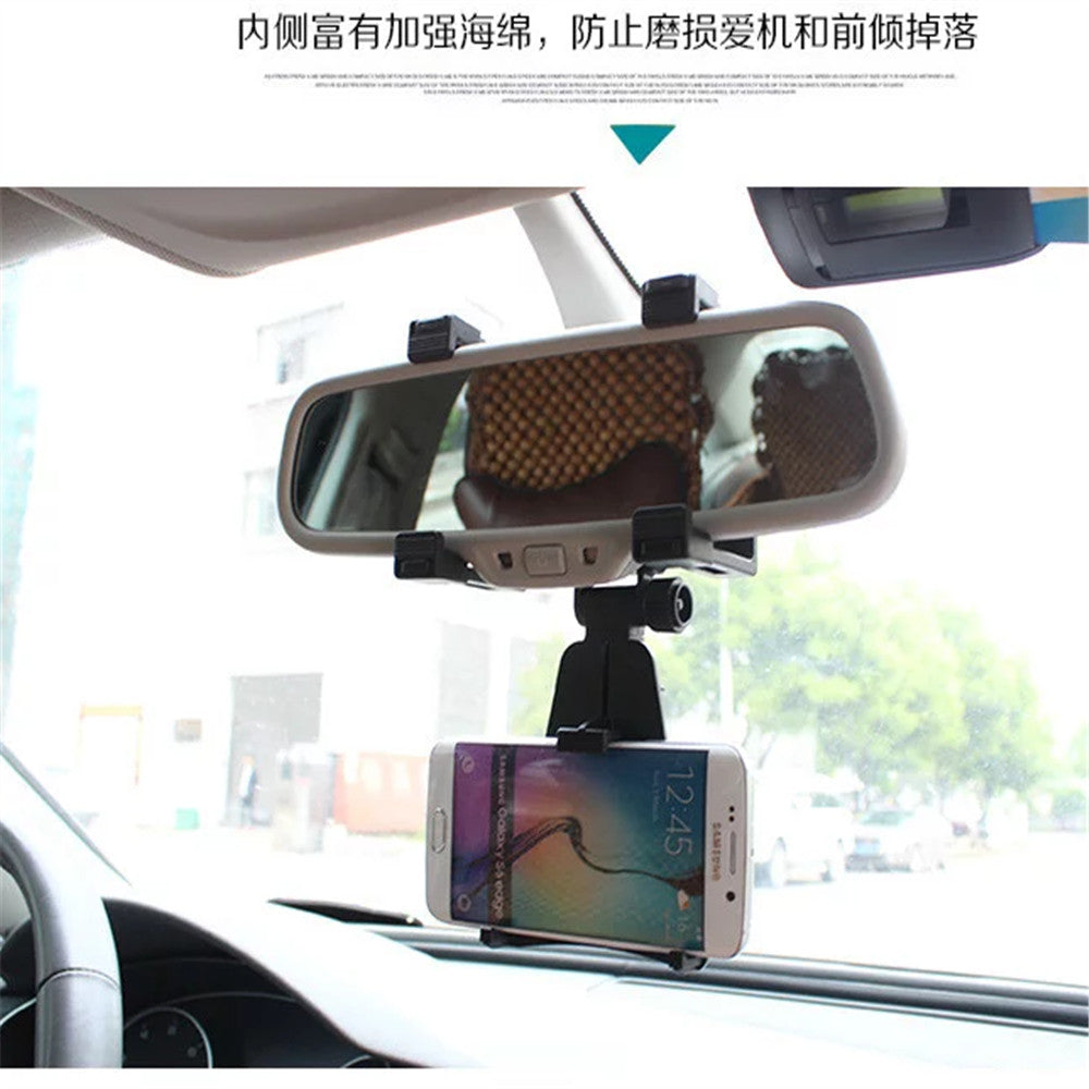 Adjustable Car Rearview Mirror Clip Mount GPS Bracket Phone Holder Black