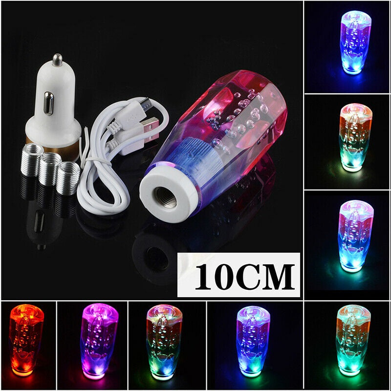 Universal LED 100mm Clear Crystal Bubble Gear Stick Drift Shift Knob Car