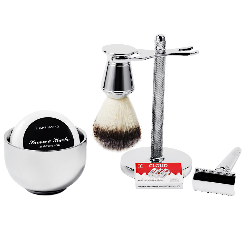 Classic Men's Shaving Set Safety Razor Brush Holder Shave Mug Soap Gift Kit