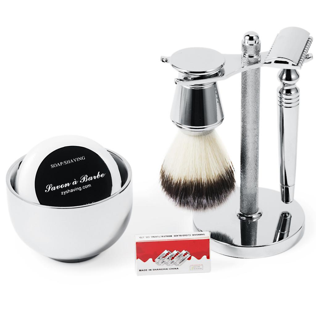 Classic Men's Shaving Set Safety Razor Brush Holder Shave Mug Soap Gift Kit