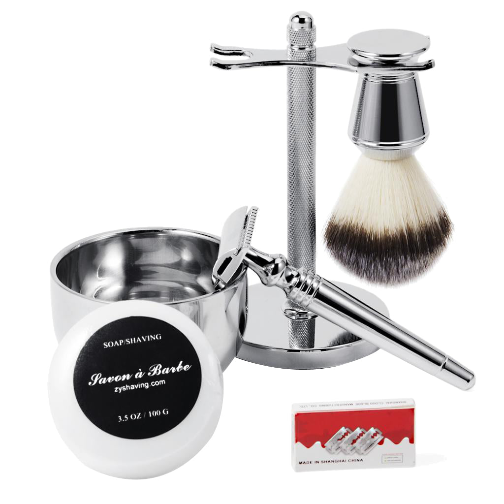 Classic Men's Shaving Set Safety Razor Brush Holder Shave Mug Soap Gift Kit