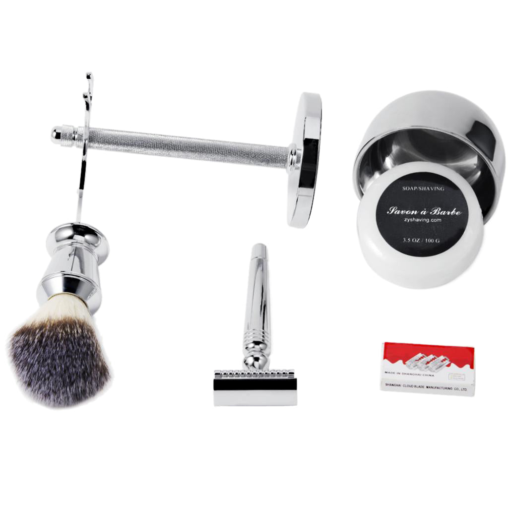 Classic Men's Shaving Set Safety Razor Brush Holder Shave Mug Soap Gift Kit