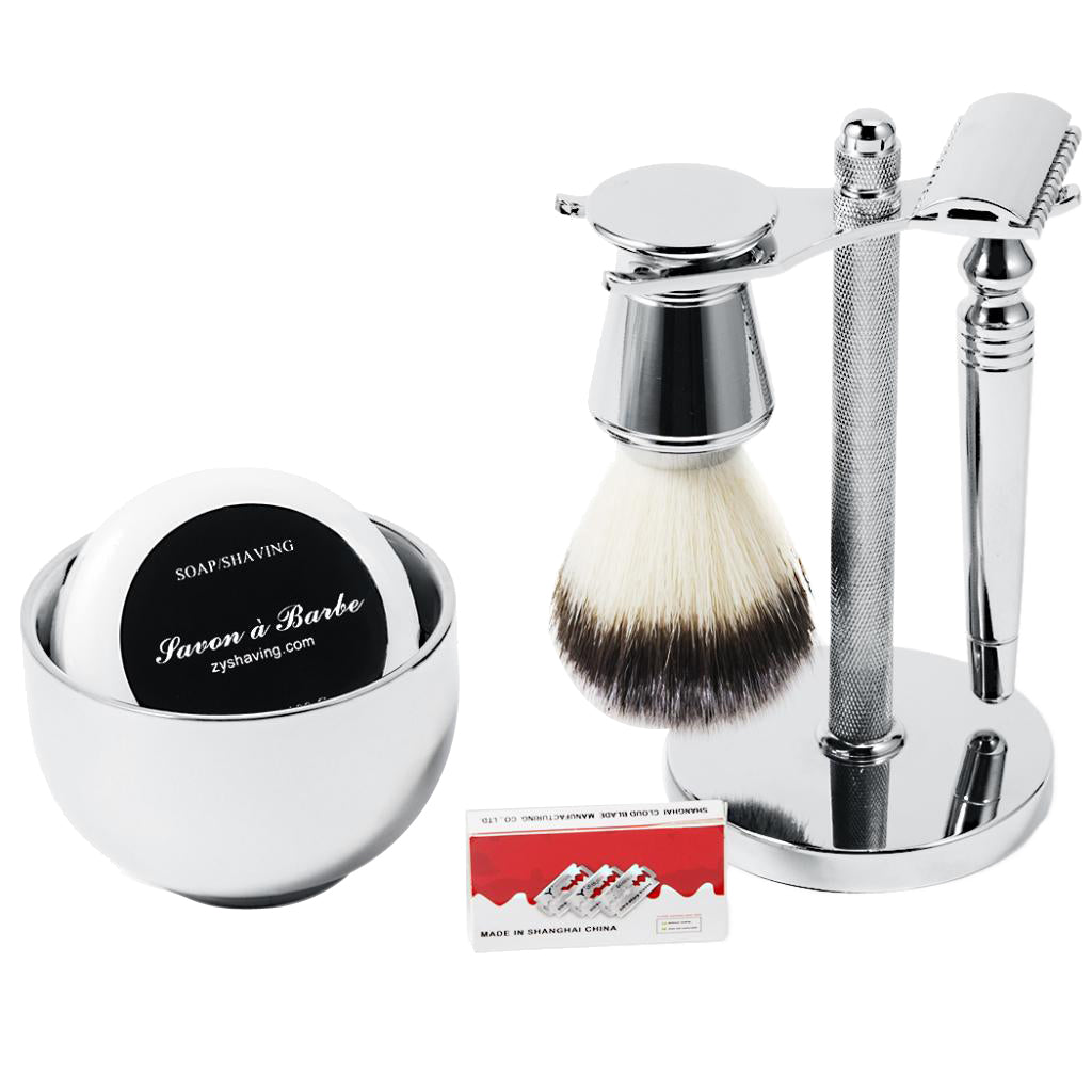 Classic Men's Shaving Set Safety Razor Brush Holder Shave Mug Soap Gift Kit