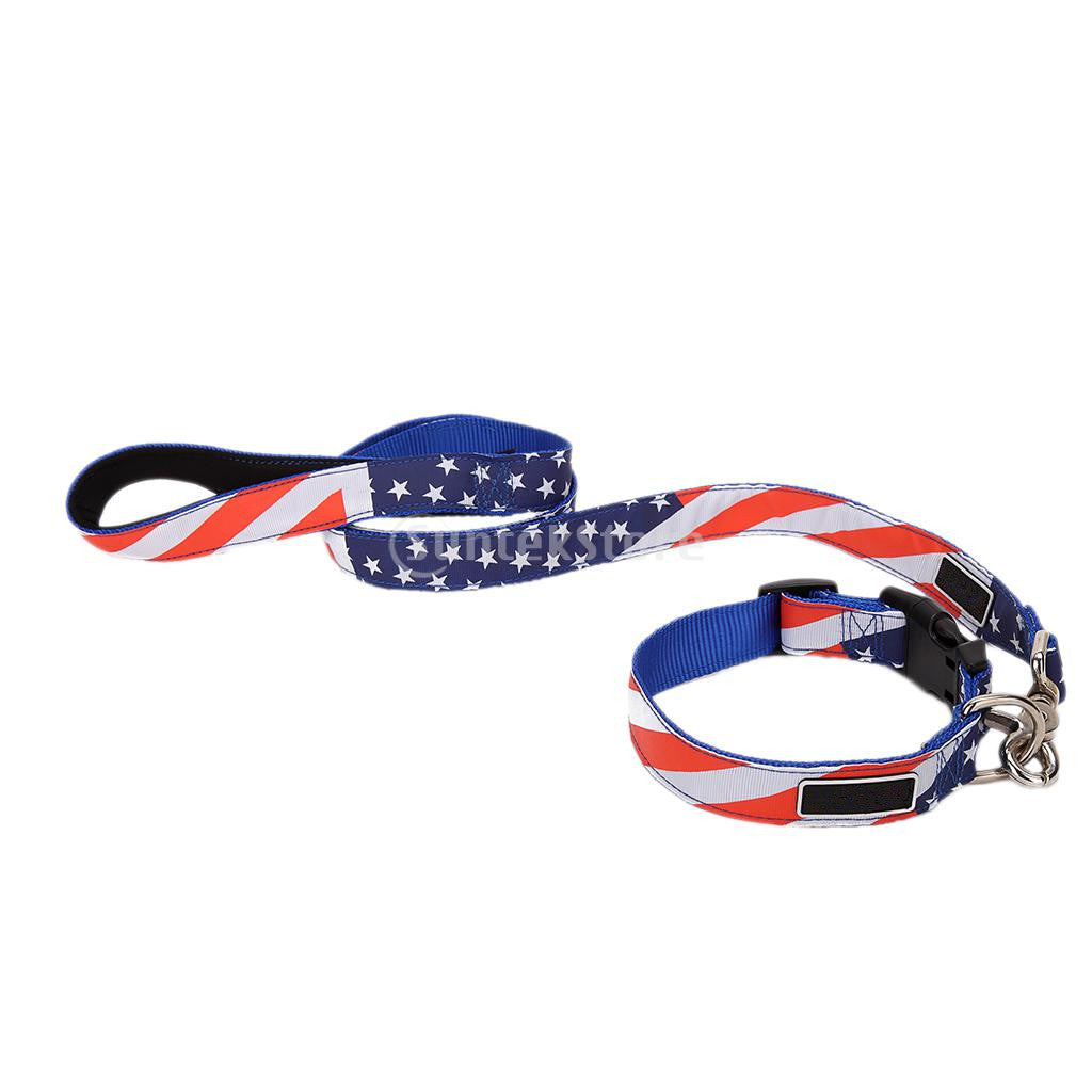 Flag Pet Dog Rope Training Leash Lead Strap Adjustable Traction Collar M