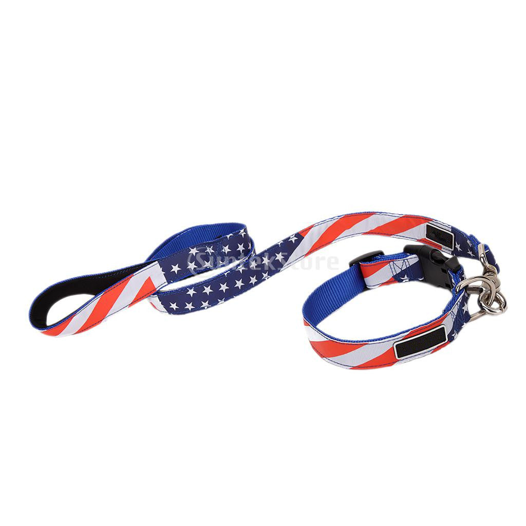 Flag Pet Dog Rope Training Leash Lead Strap Adjustable Traction Collar M