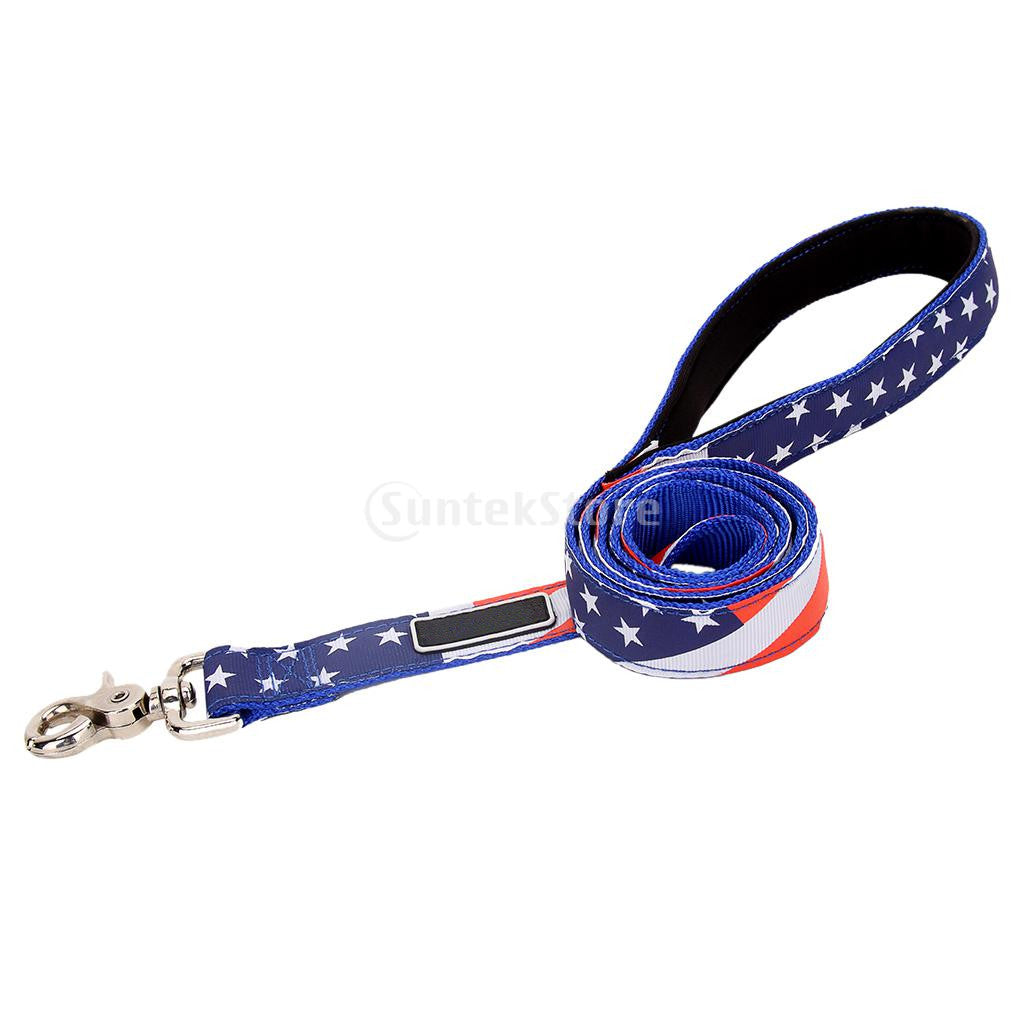 Flag Pet Dog Rope Training Leash Lead Strap Adjustable Traction Collar M