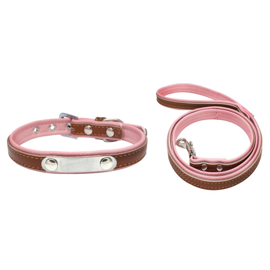 Adjustable PU Leather Pet Dog Cat Collar Neck Strap XXL Brown+Pink