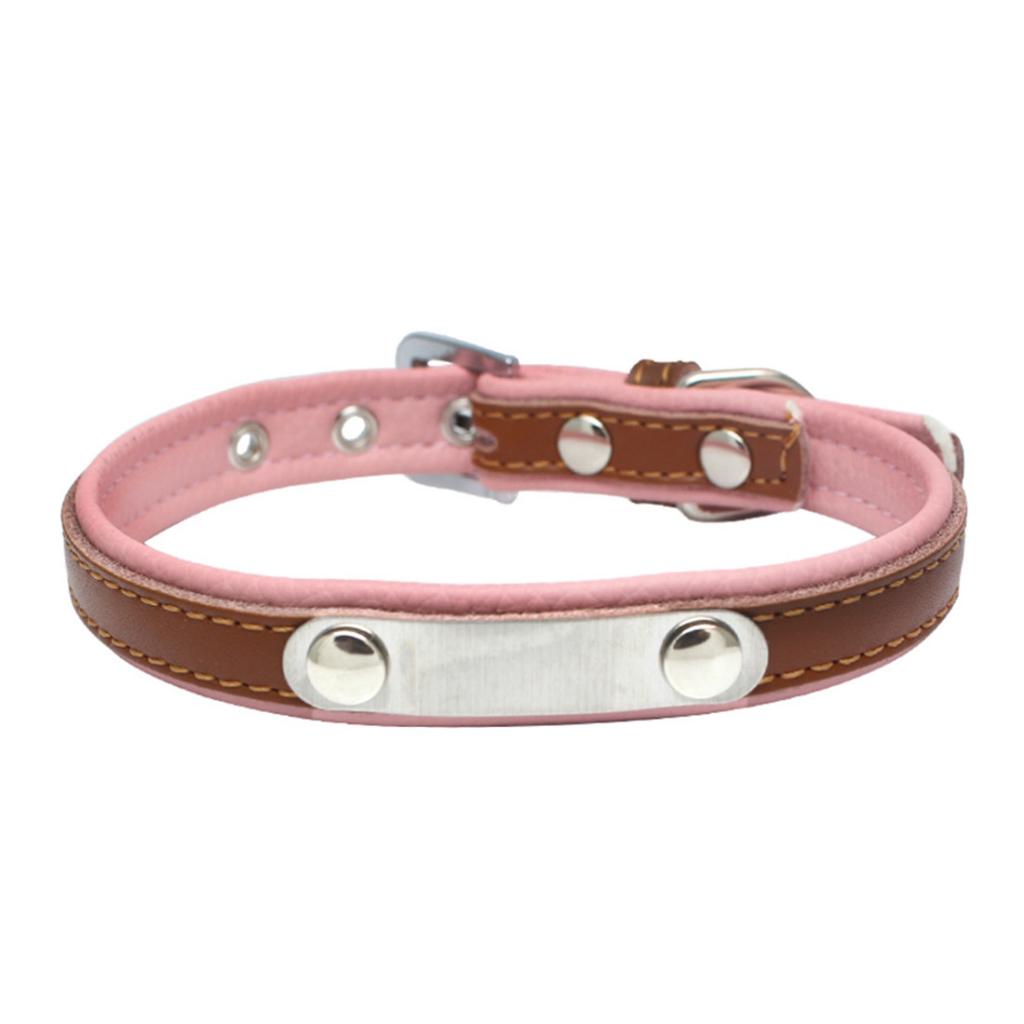 Adjustable PU Leather Pet Dog Cat Collar Neck Strap XXL Brown+Pink