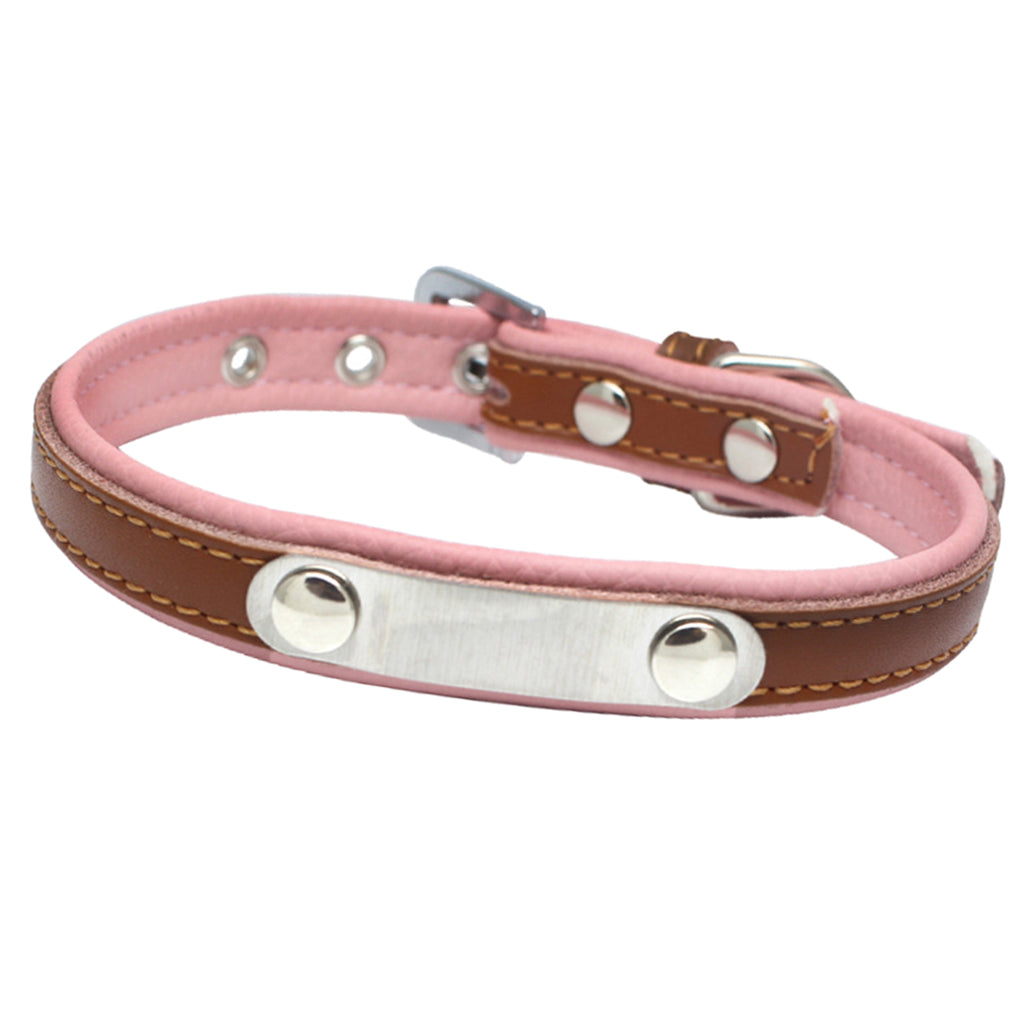 Adjustable PU Leather Pet Dog Cat Collar Neck Strap XXL Brown+Pink