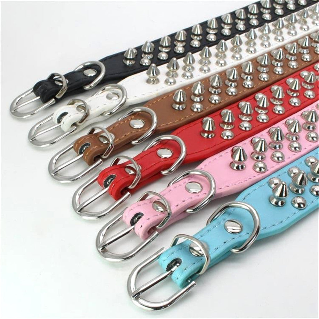 Adjustable PU Leather Rivet Pet Collar Puppy Dog Collar Neck Strap Red_XXL