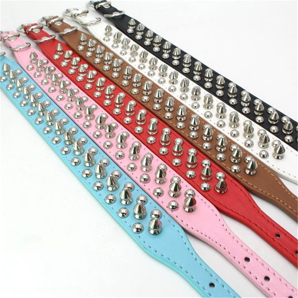 Adjustable PU Leather Rivet Pet Collar Puppy Dog Collar Neck Strap Red_XXL