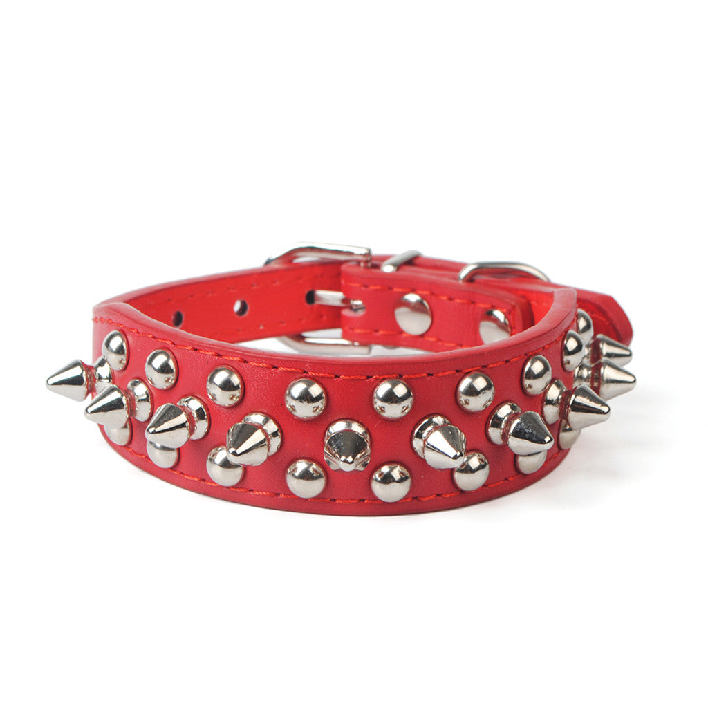 Adjustable PU Leather Rivet Pet Collar Puppy Dog Collar Neck Strap Red_XXL